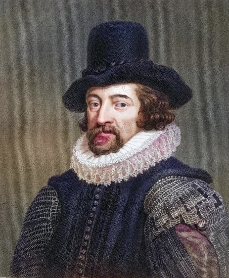 Francis Bacon Viscount St Alban, 1561-1626, English jurist, statesman and philosopher. From the book Lodge's British Portraits published in London 1823, Historic, digitally restored reproduction from a 19th century original, Record date not stated