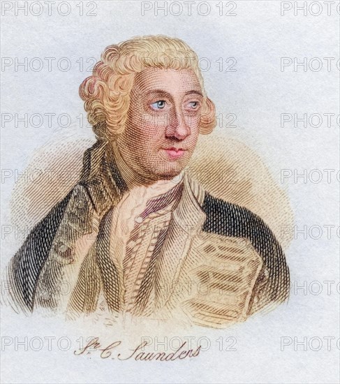 Sir Charles Saunders c. 1715, 1775, English Admiral in the Royal Navy and First Lord of the Admiralty. From the book Crabb's Historical Dictionary, published 1825, Historical, digitally restored reproduction from a 19th century original, Record date not stated