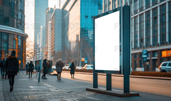 Blank street billboard on city street. Mock up of vertical advertising stand in the street AI generated