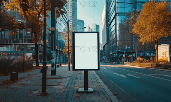 Blank street billboard on city street. Mock up of vertical advertising stand in the street AI generated