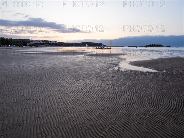 Morning atmosphere on the beach at sunrise, Lopar, island of Rab, Kvarner Gulf Bay, Croatia, Europe