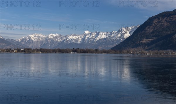 Landscape panorama, mountains, lake, reflection, pinzgau, zellamsee, frozen