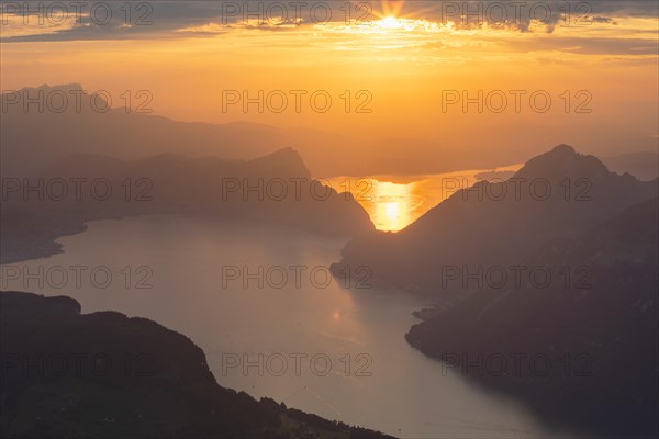 View from Fronalpstock to Lake Lucerne, Schwyz, Switzerland, Fronalpstock, Lake Lucerne, Schwyz, Switzerland, Europe