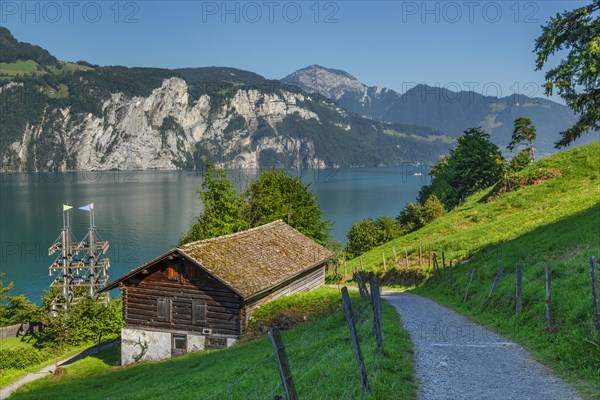 Glockenspiel at the Tellsplatte on the Swiss Path, Sisikon, Lake Lucerne, Canton Uri, Switzerland, Building, Lake Lucerne, Uri, Switzerland, Europe