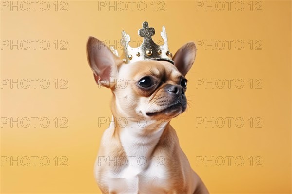 Chihuahua dog with golden crown. KI generiert, generiert AI generated