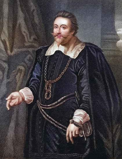 Francis Cottington Baron Cottington of Hanworth, c. 1579-1652, English Lord Chamberlain and Ambassador. From the book Lodge's British Portraits published in London 1823, Historical, digitally restored reproduction from a 19th century original, Record date not stated