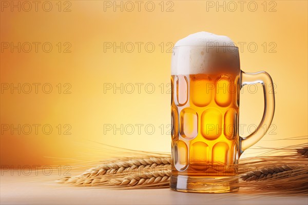 Mug of beer with wheat grain in background. KI generiert, generiert AI generated