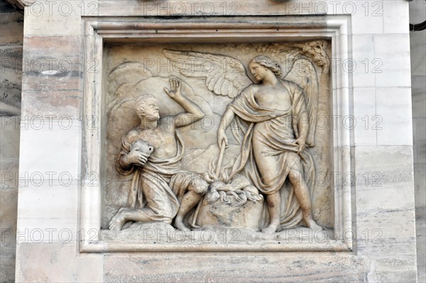 Relief, exterior facade of Milan Cathedral, Duomo, start of construction 1386, completion 1858, Milan, Milano, Lombardy, Italy, Europe