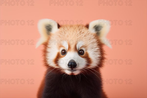 Portrait of cute red Panda on pastel background. KI generiert, generiert AI generated