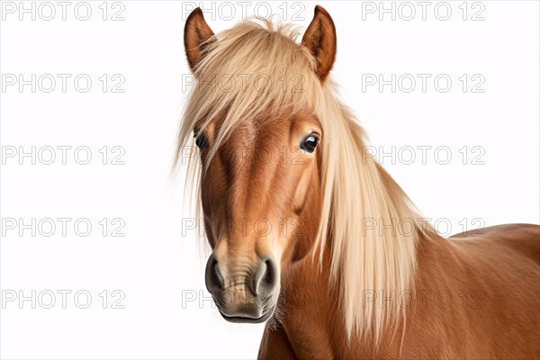Portrait of Haflinger pony on white background. KI generiert, generiert AI generated