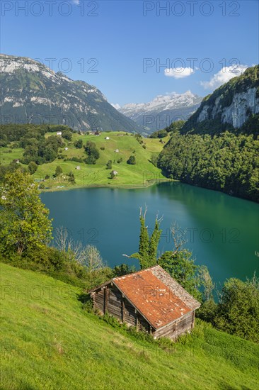 Seeli mountain lake with view of the Fronalpstack, Canton Uri, Switzerland, Seelisberg, Schwyz, Switzerland, Europe