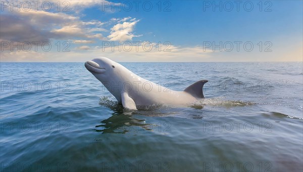 KI generated, animal, animals, mammal, mammals, biotope, habitat, one, individual, juvenile, foraging, wildlife, beluga, beluga (Delphinapterus leucas) dolphin, dolphin, pilot whale, Arctic, skin bluish-white, cream-coloured, later white, carnivore, dolphin species, dolphin species