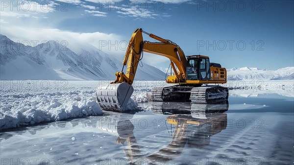 Lithium mining in a white salt lake in South America, AI generated