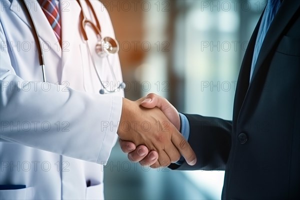 Doctor shaking hands with man in business suit. KI generiert, generiert AI generated