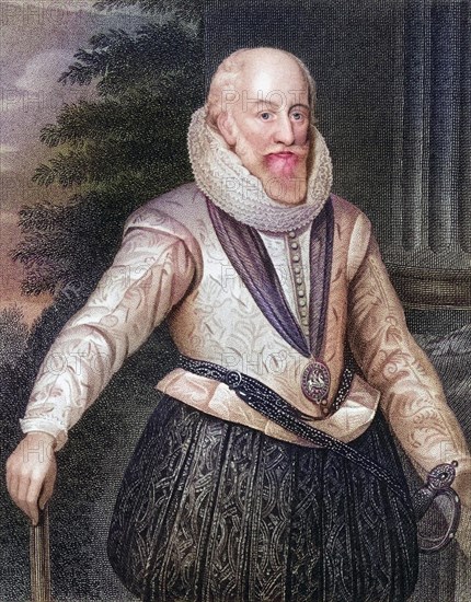 Edward Somerset 4th Earl of Worcester, ca. 1553-1627, From the book Lodge's British Portraits published in London 1823, Historic, digitally restored reproduction from a 19th century original, Record date not stated