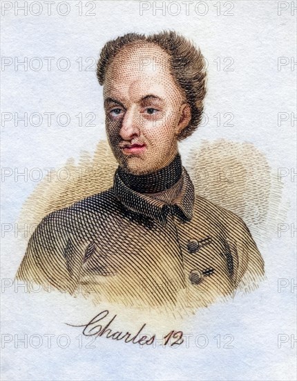 Charles XII. 1682-1718 King of Sweden from the book Crabbs Historical Dictionary from 1825, Historical, digitally restored reproduction from a 19th century original, Record date not stated