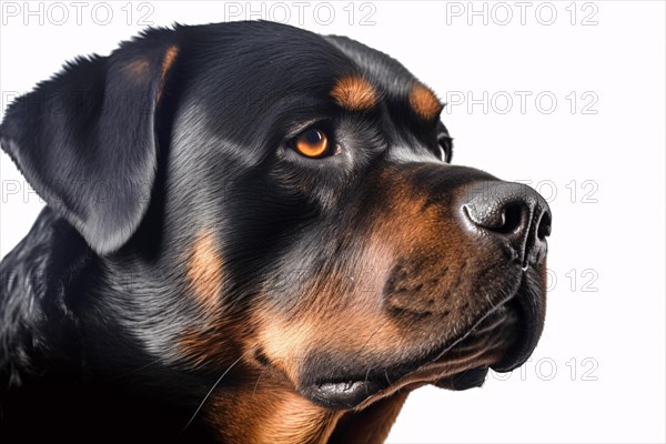 Portrait of Rottweiler dog on white background. KI generiert, generiert AI generated