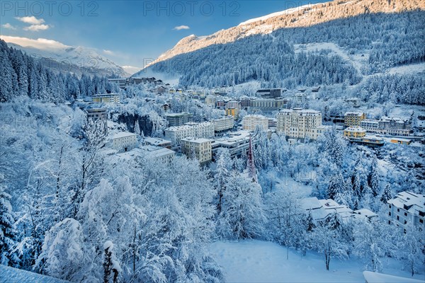 Early morning snowy winter panorama of the village, Bad Gastein, Gastein Valley, Hohe Tauern National Park, Salzburg Province, Austria, Europe