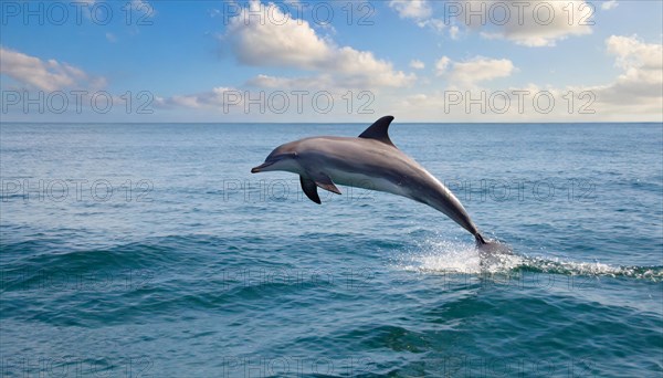 Ai generated, animal, animals, mammal, mammals, biotope, habitat, one, individual, foraging, wildlife, dolphin, elfine, dolphin, dolphins (Delphinidae) (Delphinus delphis), sideways