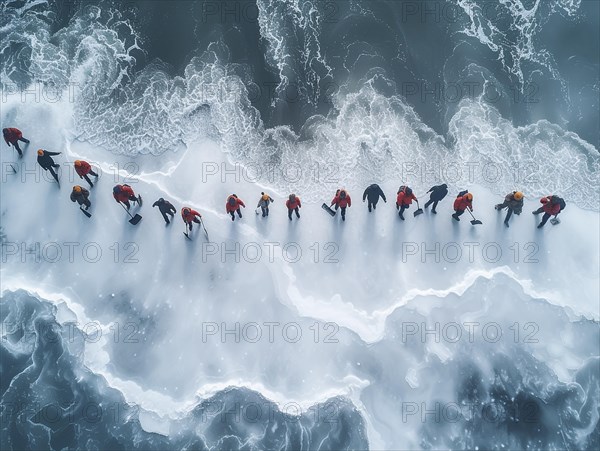 Lithium mining in a white salt lake in South America, AI generated