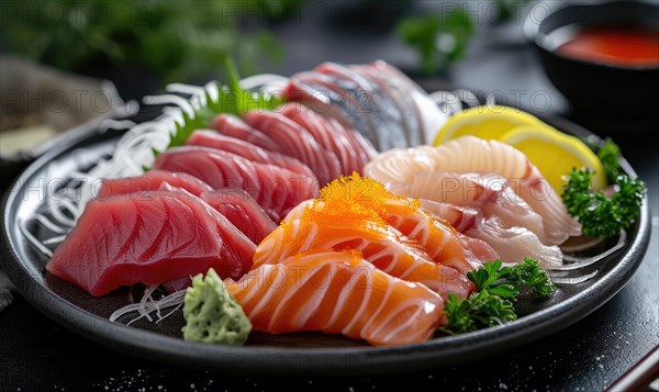 Sashimi japanese food style, Selective focus point AI generated