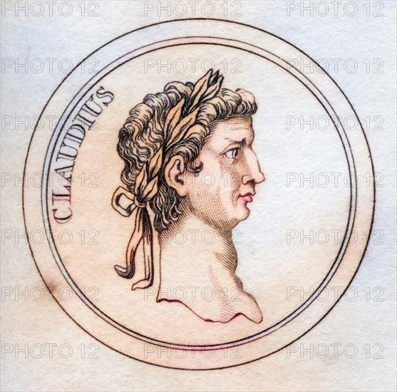 Tiberius Claudius Caesar Augustus Germanicus or Claudius I 10 BC -54 AD Roman emperor of the Julio-Claudian dynasty from the book Crabbs Historical Dictionary of 1825, Historical, digitally restored reproduction from a 19th century original, Record date not stated