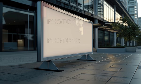 Blank street billboard on city street. Mockup of horizontal advertising stand in the street AI generated