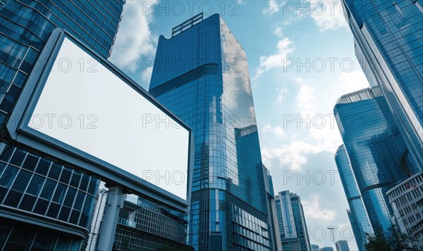 Blank street billboard on city street. Mockup of horizontal advertising stand in the street AI generated