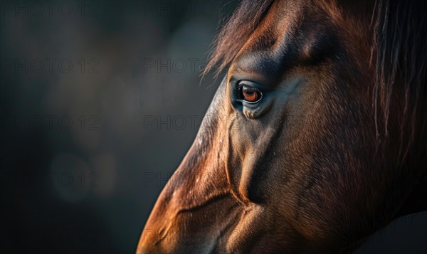 Intimate side close-up of a horse's eye and face detailing its gentle expression AI generated