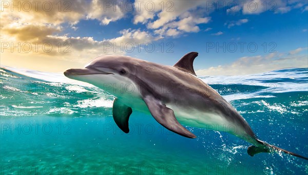 Ai generated, animal, animals, mammal, mammals, biotope, habitat, one, individual, foraging, wildlife, dolphin, elfine, dolphin, dolphins (Delphinidae) (Delphinus delphis), sideways