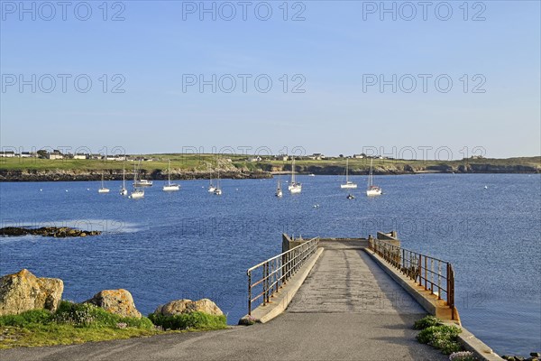 Coast with jetty in Lampaul, Ouessant Island, Finistere, Bretage, France, Europe