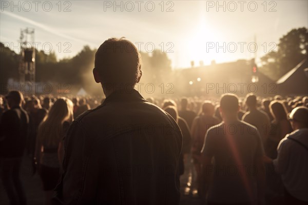 Back view of young people at summer open air festival. KI generiert, generiert AI generated