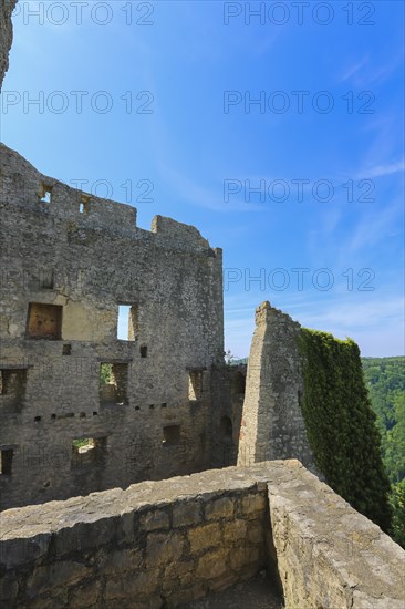 Ruin Reussenstein, ruin of a rock castle above Neidlingen, rock above the Neidlingen valley, ministerial castle of the Teck lordship, wall, stones, historical building, Neidlingen, Swabian Alb, Baden-Wuerttemberg, Germany, Europe