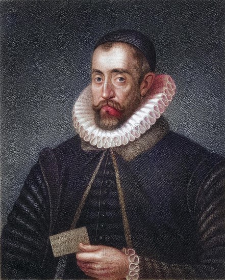 Sir Francis Walsingham c. 1532, 1590 English statesman and spymaster of Queen Elizabeth I, From the book Lodge's British Portraits published in London 1823, Historic, digitally restored reproduction from a 19th century original, Record date not stated