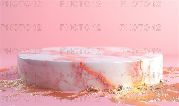 Pink marble podium with shadow of leaves and rose quartz texture background AI generated