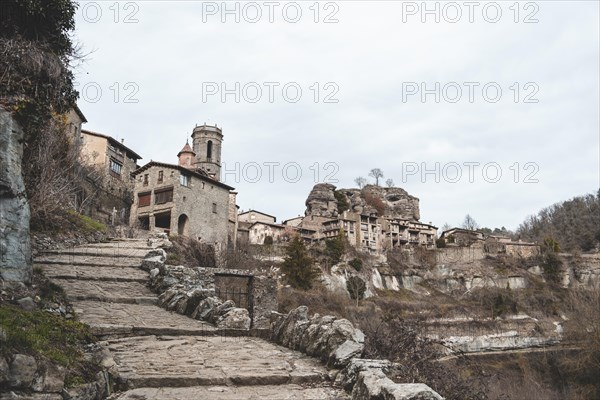 General panorama of the medieval town of Rupit in Catalonia Spain