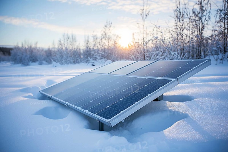 Solar panel in snow in winter. KI generiert, generiert AI generated ...