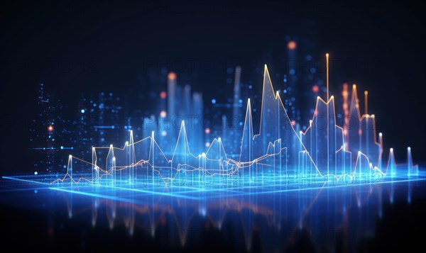 Abstract glowing business chart on dark background. Finance and trade concept AI generated