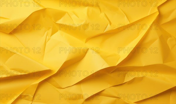 Yellow crumpled paper with space for text on yellow background AI generated