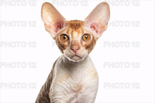 Portrait of Cornish Rex cat on white background. KI generiert, generiert AI generated