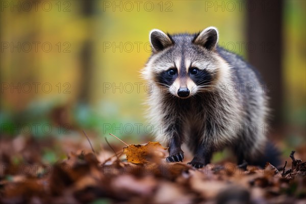 Wild racoon in forest. KI generiert, generiert AI generated