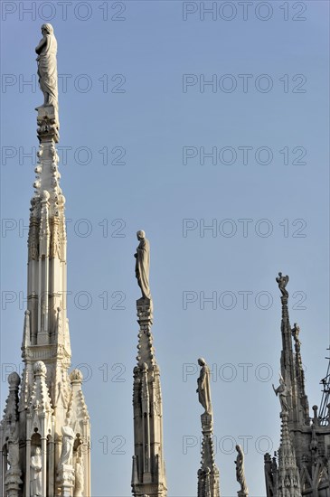 Towers, Milan Cathedral, Duomo, start of construction 1386, completion 1858, Milan, Milano, Lombardy, Italy, Europe