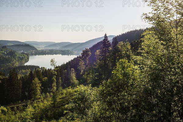 Lake and mountains, Titisee, Black Forest, Baden-Wuerttemberg, Germany, Europe