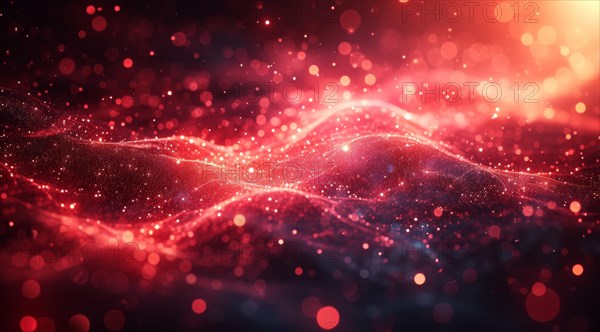 Red glowing particles creating a vibrant, abstract wave symbolizing energy and motion, ai generated, AI generated