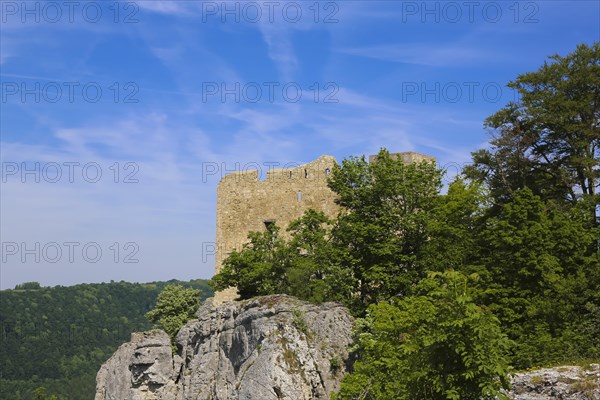 Ruin Reussenstein, ruin of a rock castle above Neidlingen, rock above the Neidlingen valley, ministerial castle of the Teck dominion, Neidlingen, Swabian Alb, Baden-Wuerttemberg, Germany, Europe