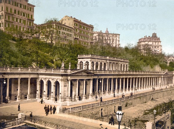 The Muhl Spring, Karlovy Vary, Czech Republic, c. 1890, Historic, digitally restored reproduction from a 19th century original The Muhl Spring, Karlovy Vary, Czech Republic, c. 1890, Historic, digitally restored reproduction from a 19th century original, Europe