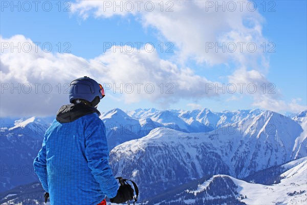 Skier enjoys the view in the Serfaus, Fiss, Ladis ski area