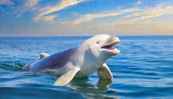 KI generated, animal, animals, mammal, mammals, biotope, habitat, one, individual, foraging, wildlife, beluga, beluga (Delphinapterus leucas) dolphin, dolphin, pilot whale, Arctic, skin bluish-white, cream-coloured, later white, carnivore, dolphin species, dolphin species