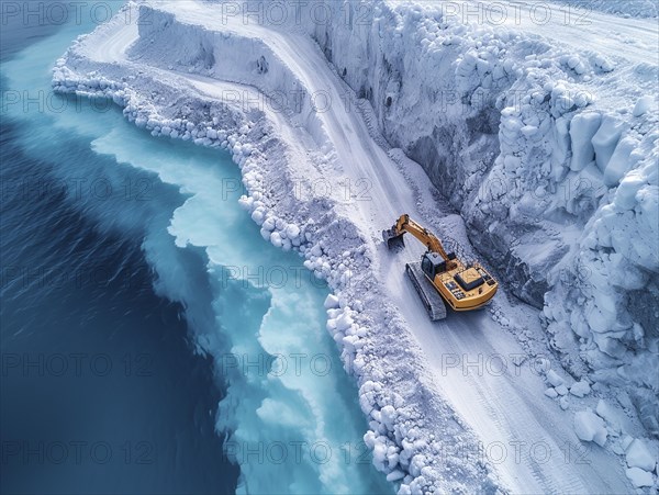 Lithium mining in a white salt lake in South America, AI generated