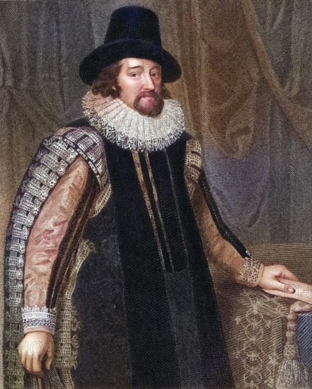 Francis Bacon Viscount St Alban, 1561-1626, English jurist, statesman and philosopher. From the book Lodge's British Portraits published in London 1823, Historic, digitally restored reproduction from a 19th century original, Record date not stated